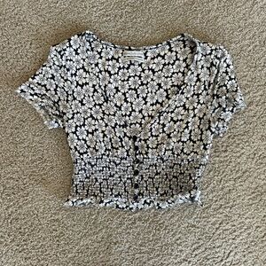 Urban Outfitters Black and White Floral Crop Top